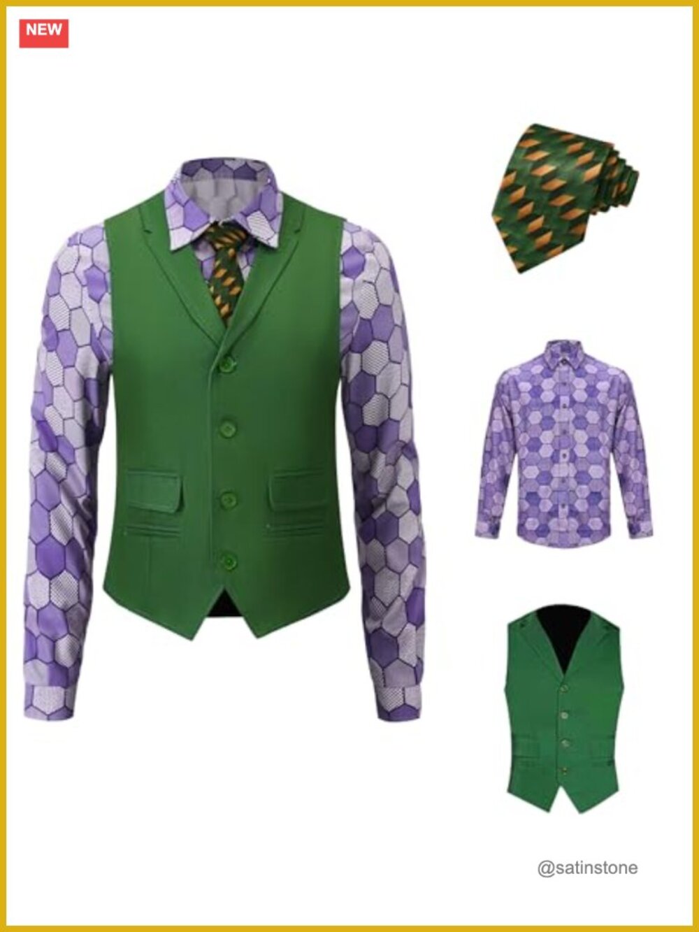 Boys 3 Piece Halloween Clown Costume Set Button Up Vest Tie